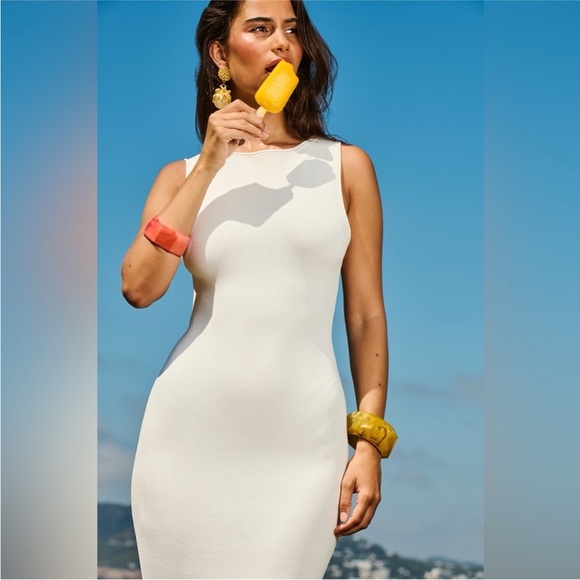 House of CB Noli White‎ Stretch Knit Maxi Dress NWOT Size L - Picture 14 of 15